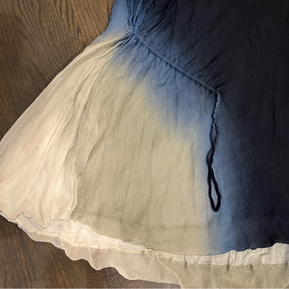 Viviana Uchitel 100% Silk Synched Side Dress - Beige / Blue Ombré Small - Picture 5 of 6